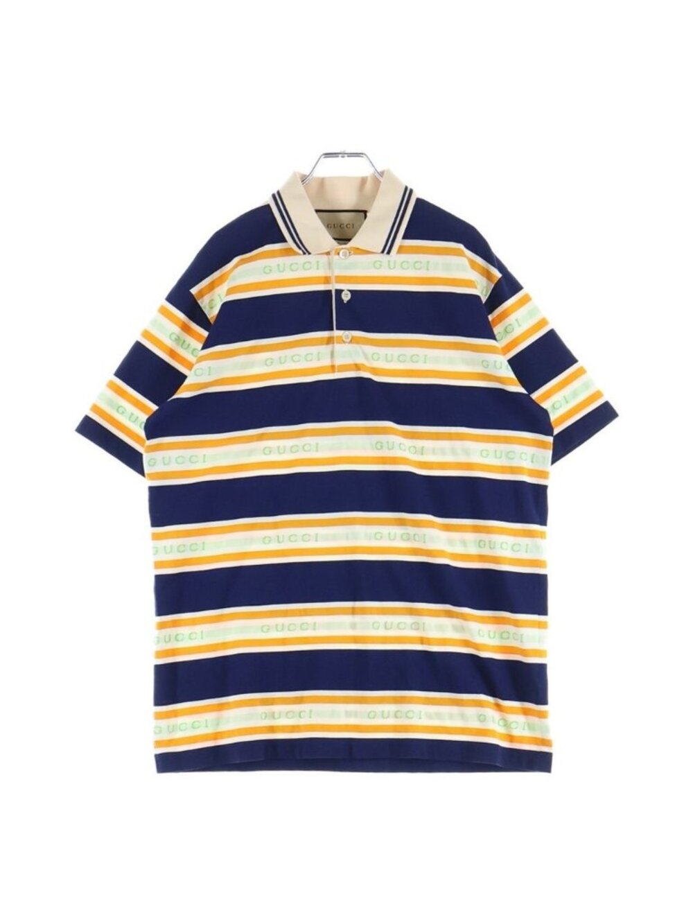 Gucci Border All Over Print Short Sleeve Polo Shirt Navy Orange